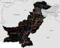 Detailed Pakistan road map with labeling. Royalty Free Stock Photo