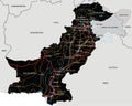 Detailed Pakistan road map with labeling.