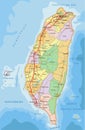 Taiwan - detailed editable political map with labeling.