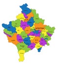 Colorful Kosovo political map with clearly labeled, separated layers.