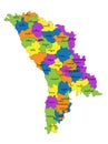 Colorful Moldova political map with clearly labeled, separated layers.