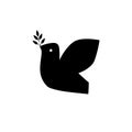 Flying dove vector silhouette icon. Pigeon love and peace symbol. Royalty Free Stock Photo