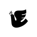 Flying dove vector silhouette icon. Pigeon love and peace symbol. Royalty Free Stock Photo