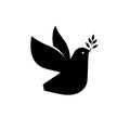 Flying dove vector silhouette icon. Pigeon love and peace symbol. Royalty Free Stock Photo