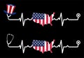 Stethoscope, Heart Beat pulse line with USA Flag Map Royalty Free Stock Photo