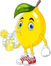 Cute lemon cartoon drinking lemonade