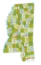 Detailed editable political map with separated layers. Mississippi