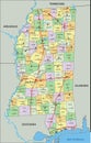 Mississippi - detailed editable political map.