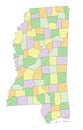 Mississippi - detailed editable political map.