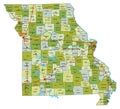 Detailed editable political map with separated layers. Missouri.