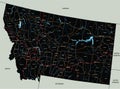 Detailed Montana road map with labeling.