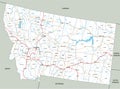 Detailed Montana road map with labeling.