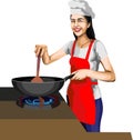 Beautiful Chef Cooking Food Vector