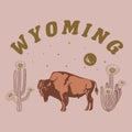 American Bison with Cactus Flower in Wyoming Unite Royalty Free Stock Photo