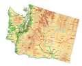 Detailed Washington physical map with labeling.