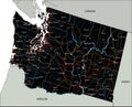 Detailed Washington road map with labeling.