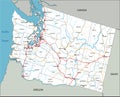 Detailed Washington road map with labeling.