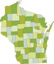 Detailed editable political map with separated layers. Wisconsin.