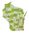 Detailed editable political map with separated layers. Wisconsin.