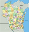 Wisconsin - detailed editable political map with labeling.