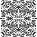 Seamless pattern of fish with doodle ethnic ornament. Royalty Free Stock Photo