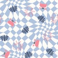 CHECKERED PSYCHEDELIC DOODLE NAUTICAL SEAMLESS PATTER