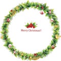 Merry Christmas Flower and leaf frame decoration. Round Botanical wreath, border, garland design element, Vector Royalty Free Stock Photo