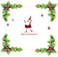 Merry Christmas Santa Flower and leaf frame decoration. Rectangle Botanical wreath, border, garland design element, Vector Royalty Free Stock Photo