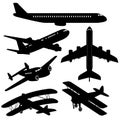 Set of differents airplans icons, silhouette vector illustration