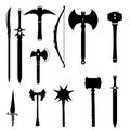 Set of differents medieval weapons silhouette vector illustration