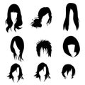 Set of different girl hairstyles silhouette vector illustration