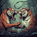 illustration of two fighting tigers Royalty Free Stock Photo