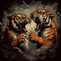 two fighting tigers illustration Royalty Free Stock Photo