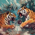 illustration of two fighting tigers Royalty Free Stock Photo