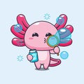 axolotl blowing bubbles cartoon vector illustration.