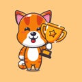 cat holding gold trophy cup cartoon vector illustration. Royalty Free Stock Photo