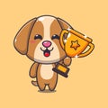 dog holding gold trophy cup cartoon vector illustration. Royalty Free Stock Photo