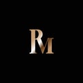 golden monogram style letter initial RM or PM