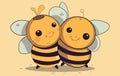 Cartoon bee hugging cartoon icon set,Cute bees fly over the flower. Vector illustration in flat style Royalty Free Stock Photo