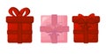 Gift boxes with ribbons bows set. Present for birthday, Christmas, Valentine day. Royalty Free Stock Photo