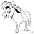 Mexican donkey with sombrero. Vector black and white coloring page. Royalty Free Stock Photo