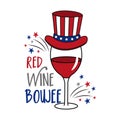 Red wine boujee - wine glass in american colored hat and with fireworks
