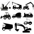 Set Of heavy duty industrial vehicles Silhouettes