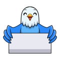 Cute blue love bird cartoon holding blank sign Royalty Free Stock Photo