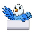 Cute blue love bird cartoon holding blank sign Royalty Free Stock Photo