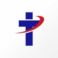 letter T like plus church font with cut swoosh. Related to initial monogram