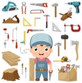 Set of carpenter elements cartoon