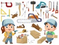 Set of cute carpenter elements cartoon