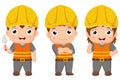 Cute little builder kids cartoon Royalty Free Stock Photo