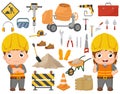 Cute little builder kids with construction tools Royalty Free Stock Photo